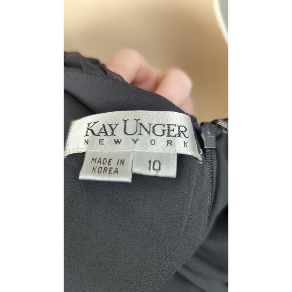 Kay Unger NY Black Tiered Silk Dress Ruffles Ruched Flattering Evening Chic M 10 - Picture 4 of 5